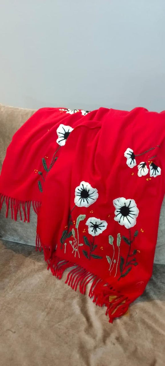 RED EMBROIDERED SHAWL