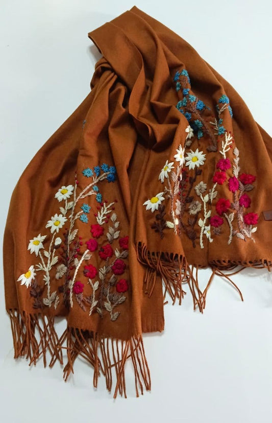 BROWN EMBROIDERED SHAWL