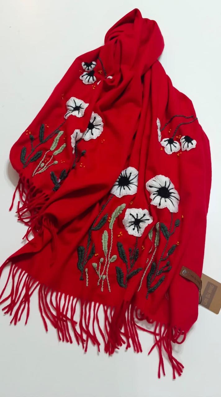 RED EMBROIDERED SHAWL