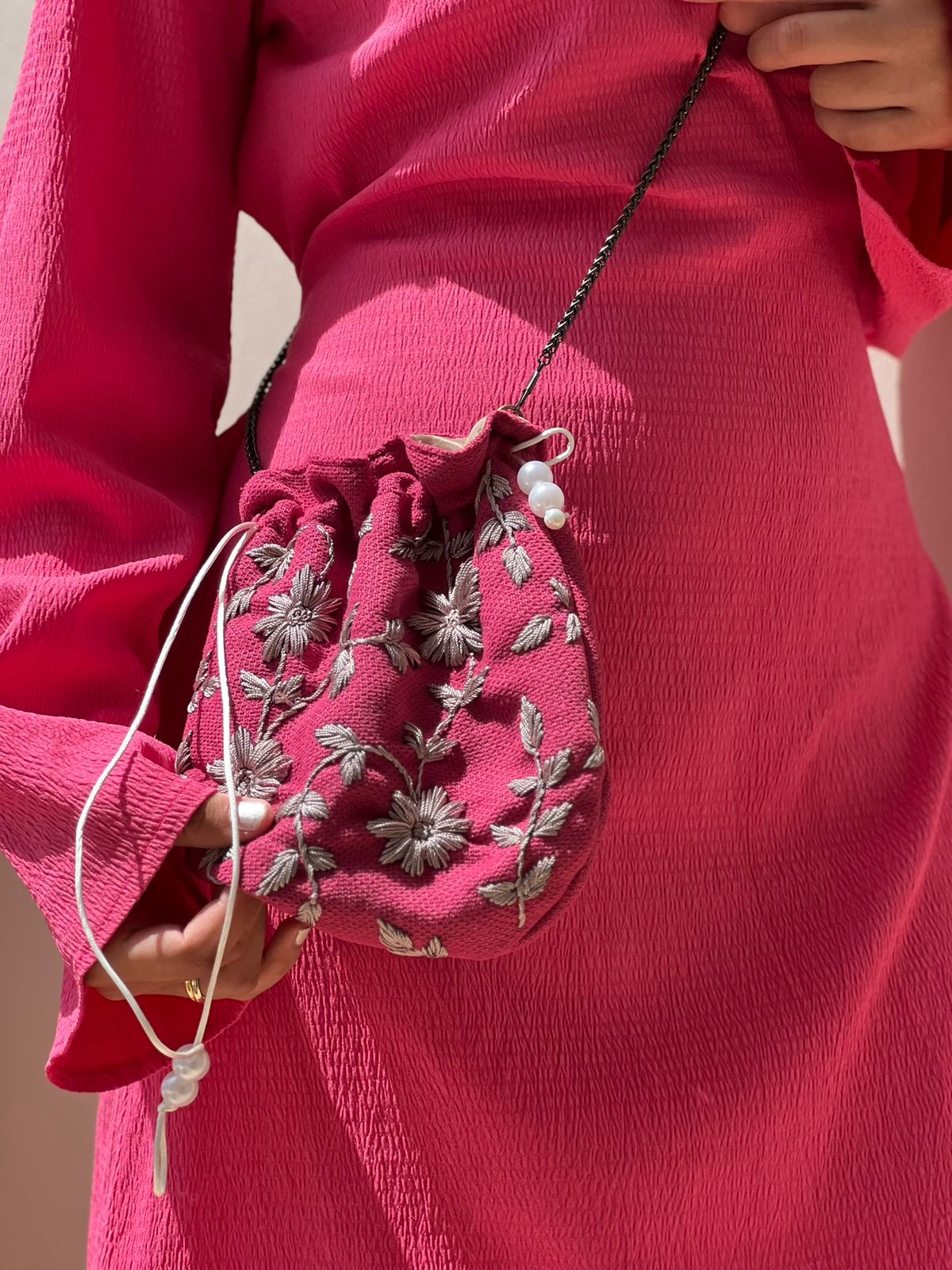 PINK FLOWERS CROSS  BAG